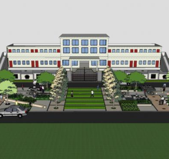 办公建筑和公园绿化SU模型下载_sketchup草图大师SKP模型