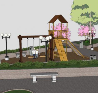小公园和儿童游乐设施SU模型下载_sketchup草图大师SKP模型