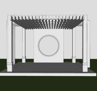 中式景墙花架SU模型下载_sketchup草图大师SKP模型