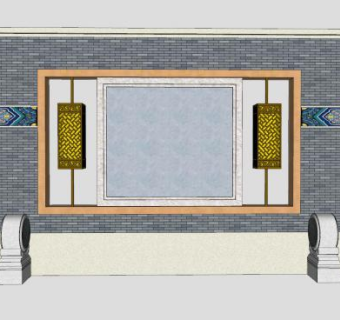 中式景观景墙SU模型下载_sketchup草图大师SKP模型