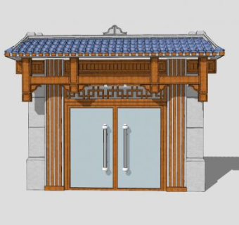 中式门头大门住宅大门SU模型下载_sketchup草图大师SKP模型