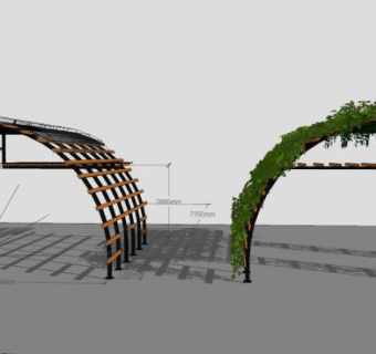 铁制防腐木花架爬藤植物SU模型下载_sketchup草图大师SKP模型