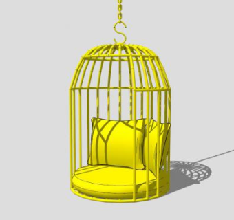 鸟笼铁艺休闲黄色沙发SU模型下载_sketchup草图大师SKP模型