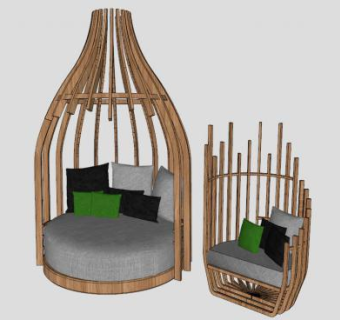 简约休闲木质鸟笼沙发SU模型下载_sketchup草图大师SKP模型