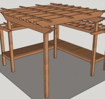 木制花架廊架庭院单品SU模型下载_sketchup草图大师SKP模型