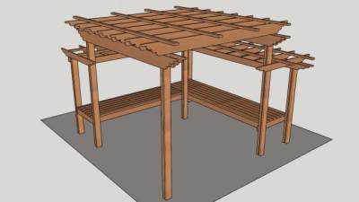 木制花架廊架庭院单品SU模型下载_sketchup草图大师SKP模型