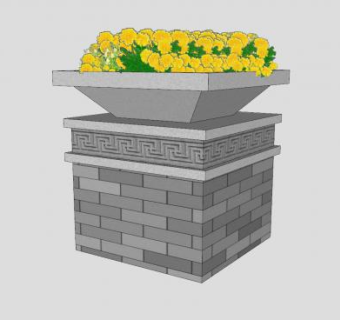 中式景观花箱SU模型下载_sketchup草图大师SKP模型