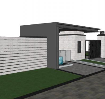 中式大门小区入口SU模型下载_sketchup草图大师SKP模型