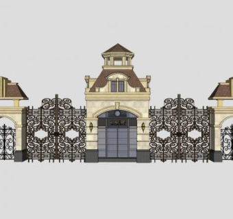欧式建筑小区入口大门SU模型下载_sketchup草图大师SKP模型