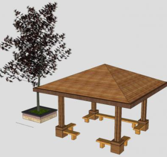 东南亚风格亭子和树池SU模型下载_sketchup草图大师SKP模型