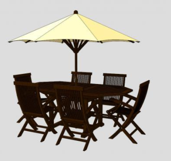 休闲木质户外遮阳伞座SU模型下载_sketchup草图大师SKP模型