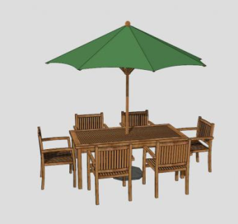 景区休闲户外木质伞座椅SU模型下载_sketchup草图大师SKP模型