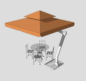 庭院橙色户外伞桌椅SU模型下载_sketchup草图大师SKP模型