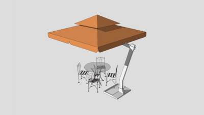 庭院橙色户外伞桌椅SU模型下载_sketchup草图大师SKP模型