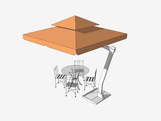 庭院橙色户外伞桌椅SU模型下载_sketchup草图大师SKP模型
