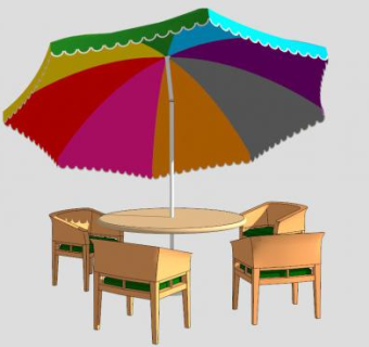 彩色遮阳伞户外伞桌椅SU模型下载_sketchup草图大师SKP模型