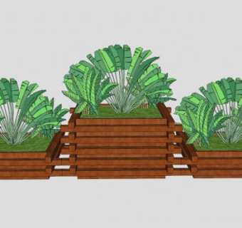 景观植物木制花箱SU模型下载_sketchup草图大师SKP模型