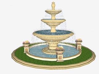 喷泉水景景观SU模型下载_sketchup草图大师SKP模型