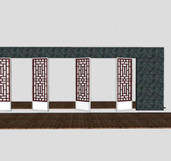 中式景墙大门和珊瑚门SU模型下载_sketchup草图大师SKP模型
