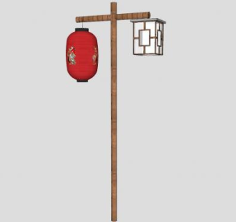 中式纸灯景观灯SU模型下载_sketchup草图大师SKP模型