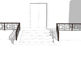 中式楼梯走道栏杆SU模型下载_sketchup草图大师SKP模型