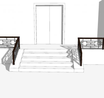 中式楼梯走道栏杆SU模型下载_sketchup草图大师SKP模型