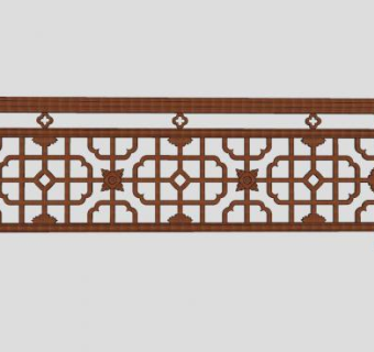 中式栏杆雕花栏杆SU模型下载_sketchup草图大师SKP模型
