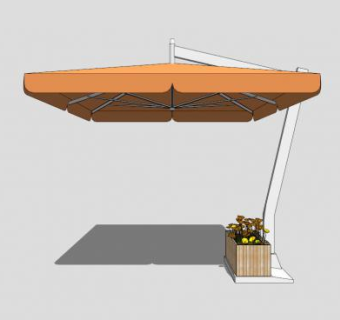 休闲橙色罗马伞户外伞SU模型下载_sketchup草图大师SKP模型