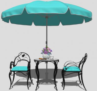 别墅花园露台欧式简约户外伞设计SU模型下载_sketchup草图大师SKP模型