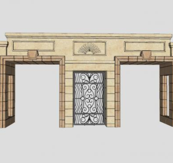欧式小区门卫亭小区入口SU模型下载_sketchup草图大师SKP模型