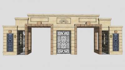 欧式小区门卫亭小区入口SU模型下载_sketchup草图大师SKP模型