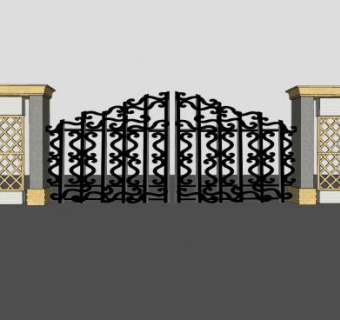 欧式渲染铁艺门SU模型下载_sketchup草图大师SKP模型