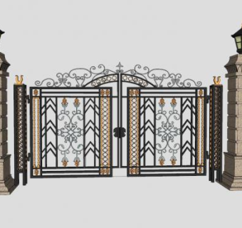 欧式精细铁艺门大门SU模型下载_sketchup草图大师SKP模型