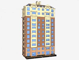 欧式高层公寓住宅带铁艺围墙SU模型下载_sketchup草图大师SKP模型
