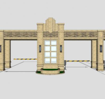 欧式小区进门入口道闸大门SU模型下载_sketchup草图大师SKP模型