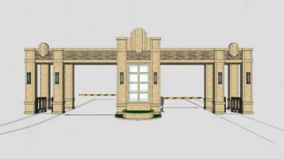 欧式小区进门入口道闸大门SU模型下载_sketchup草图大师SKP模型