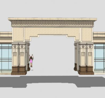 现代小区入口大门SU模型下载_sketchup草图大师SKP模型