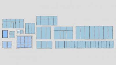 玻璃门窗集合SU模型下载_sketchup草图大师SKP模型