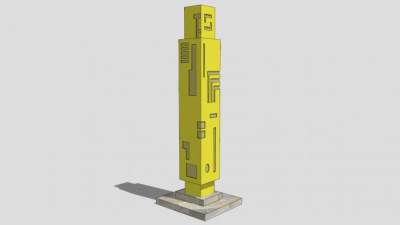 景区黄色路灯LED灯柱SU模型下载_sketchup草图大师SKP模型