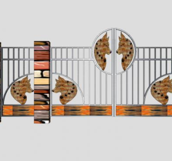 狗年艺术围墙大门铁门SU模型下载_sketchup草图大师SKP模型