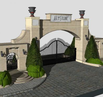 伊利齐尔姆酒店大门SU模型下载_sketchup草图大师SKP模型