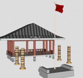 求知亭景观柱和升旗台SU模型下载_sketchup草图大师SKP模型