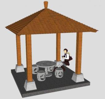 亭子凉亭石座椅SU模型下载_sketchup草图大师SKP模型