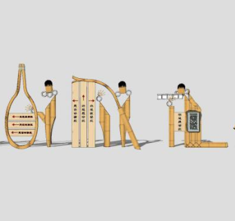 生态景区竹文化指示牌SU模型下载_sketchup草图大师SKP模型