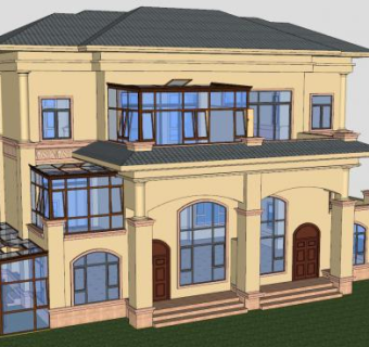 欧式洋房阳光房别墅建筑SU模型下载_sketchup草图大师SKP模型