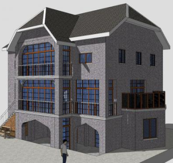 民国风格别墅建筑SU模型下载_sketchup草图大师SKP模型