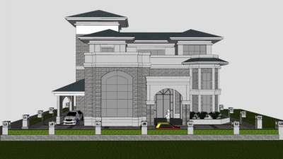 欧式自建别墅建筑SU模型下载_sketchup草图大师SKP模型