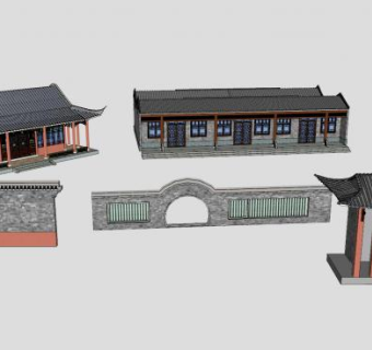 岭南风格古建筑SU模型下载_sketchup草图大师SKP模型