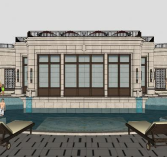 欧式下沉休闲会所SU模型下载_sketchup草图大师SKP模型