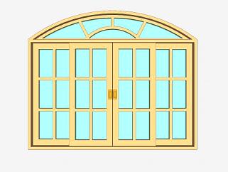 欧式半弧形木制玻璃门窗SU模型下载_sketchup草图大师...
